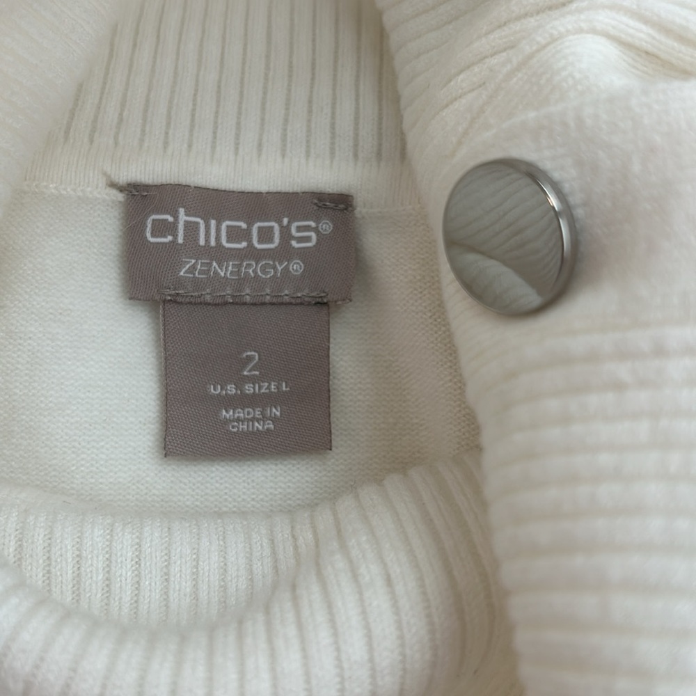 Chicos Zenergy Cashmere Blend Cowl Snap Detail Neckline. Size 2 - Picture 6 of 8